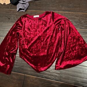 Crushed velvet red bell sleeve top